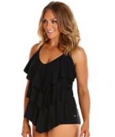 Capriosca Chlorine Resistant 3 Tier Tankini Top - Black Swim