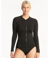 Sea Level Eco Essentials Long Sleeve Rash Vest - Full Zipper - Black Swim