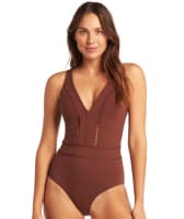 Sea Level Lola Shimmer Spliced Plunge with Ladder Lace One Piece Swimsuit - Cinnamon Swim