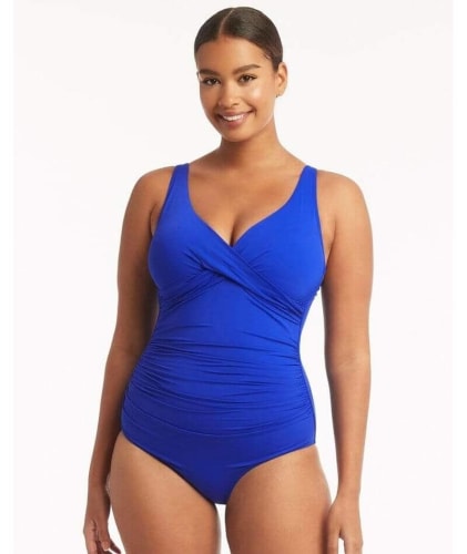 Sea Level Eco Essentials Cross Front A-DD Cup One Piece Swimsuit - Cobalt Swim 