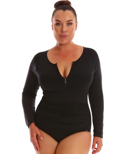 Capriosca Long Sleeve Zip One Piece - Black Swim 10 
