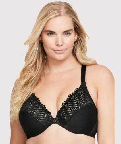 Glamorise Front-Closure T-Back WonderWire Bra - Black Bras 