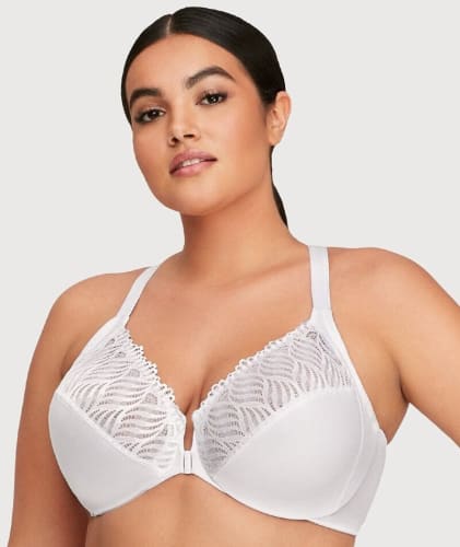 Glamorise Front-Closure T-Back WonderWire Bra - White Bras 