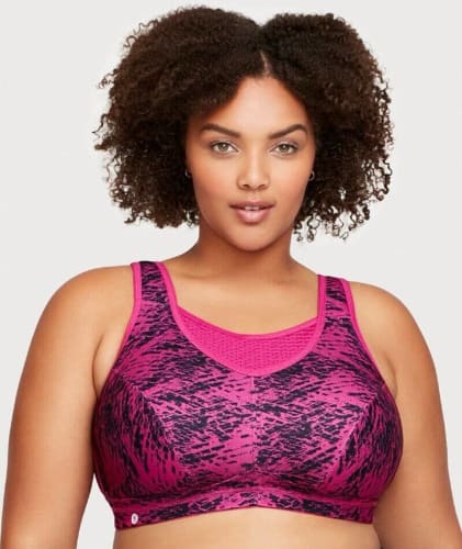 Glamorise No-Bounce Camisole Elite Wire-free Sports Bra - Fuchsia Print Bras 