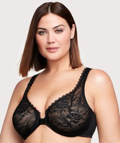 Glamorise WonderWire Front-Closure Stretch Lace Bra - Black Bras 