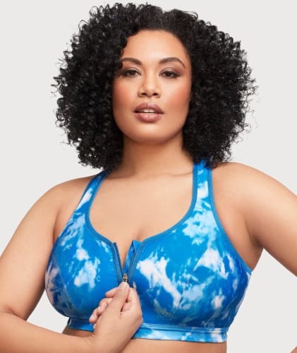 Glamorise Zip Up Front-Closure Sports Bra - Blue Tie-Dye Bras 