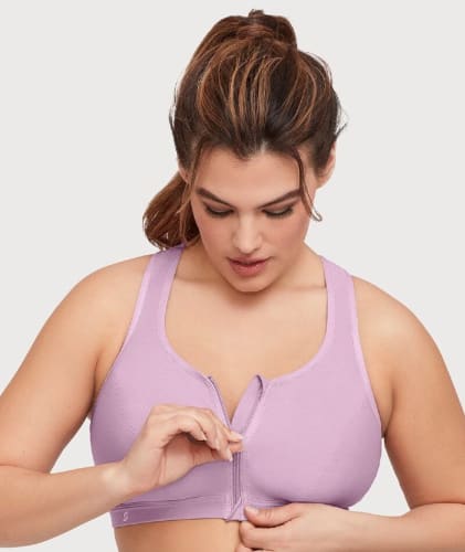 Glamorise Zip Up Front-Closure Sports Bra - Lavender Bras 