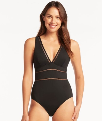 Sea Level Eco Essentials Spliced B-DD Cup One Piece Swimsuit - Black Swim 