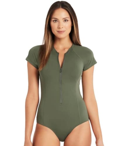 Sea Level Essentials Short Sleeve B-DD Cup One Piece Swimsuit - Khaki Swim 