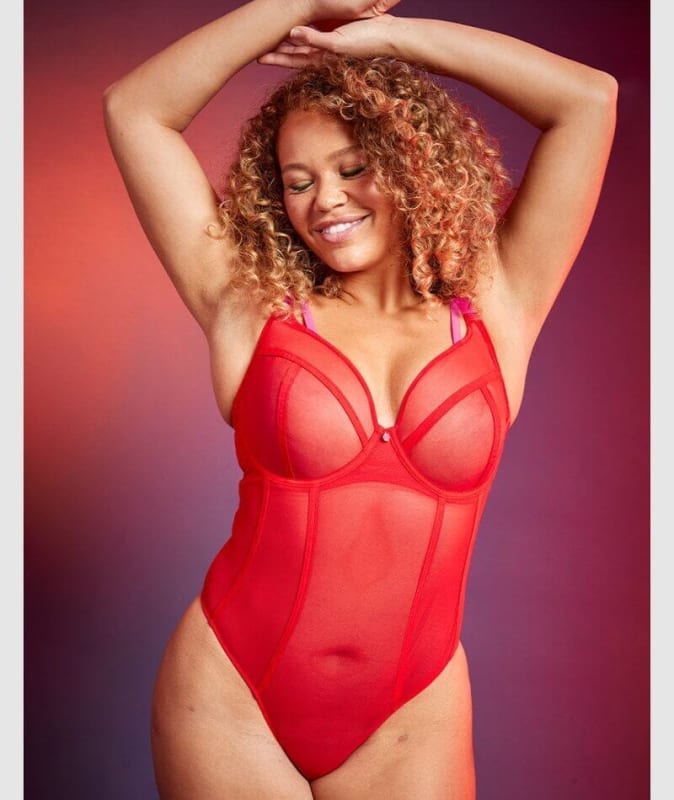 Curvy Kate Elementary Plunge Bodysuit - Red/Pink Bodysuits & Basques 