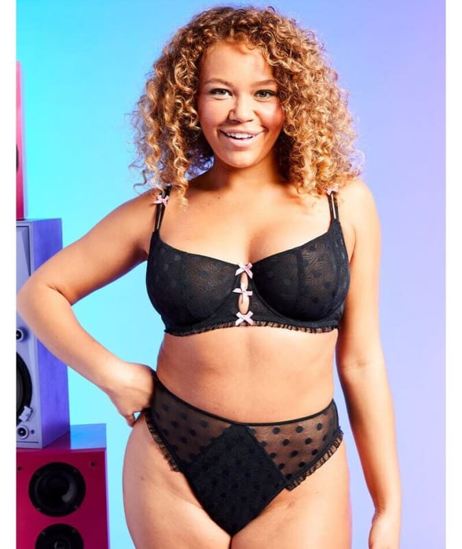 Curvy Kate Frill Me High Waist Thong - Black/Pink Knickers 