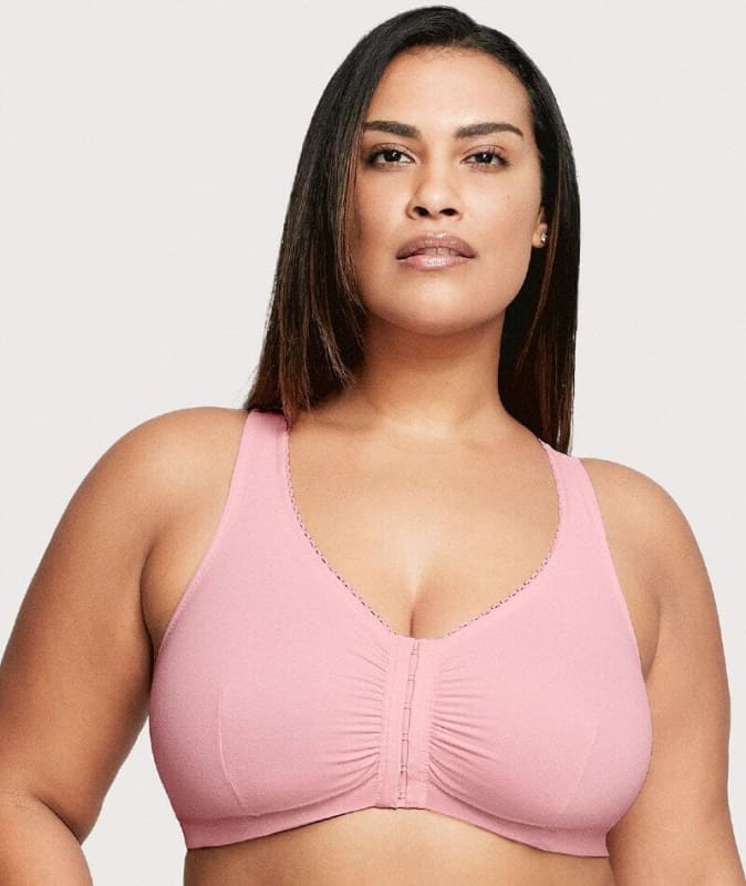 Glamorise Front-Closure Cotton T-Back Wire-Free Comfort Bra - Pink Blush Bras
