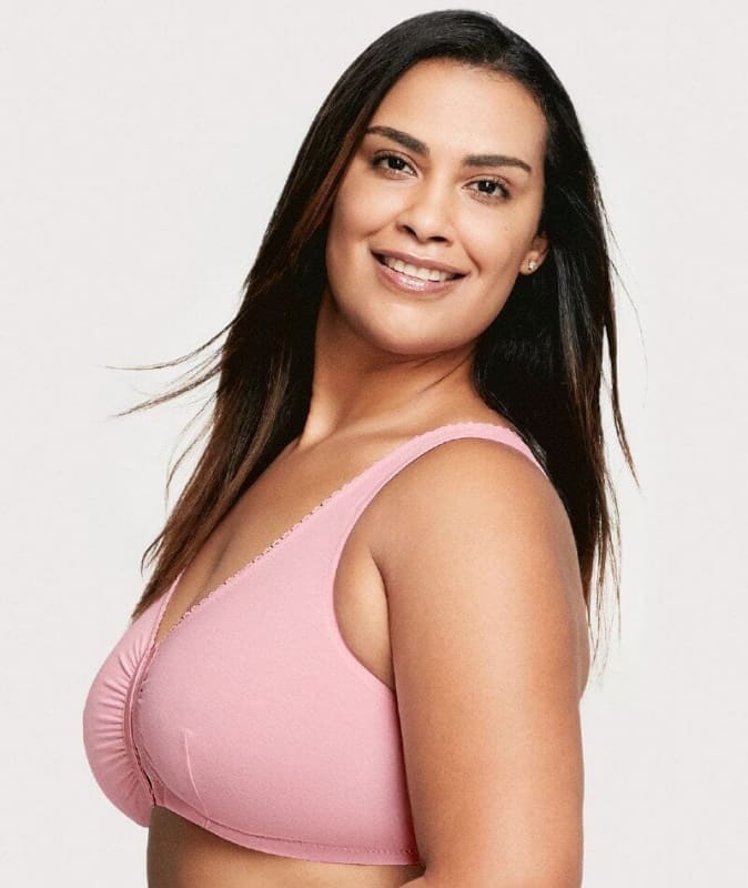 Glamorise Front-Closure Cotton T-Back Wire-Free Comfort Bra - Pink Blush Bras