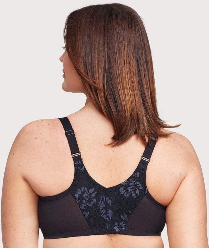 Glamorise Lacey T-Back Front-Closure WonderWire Bra - Black Bras