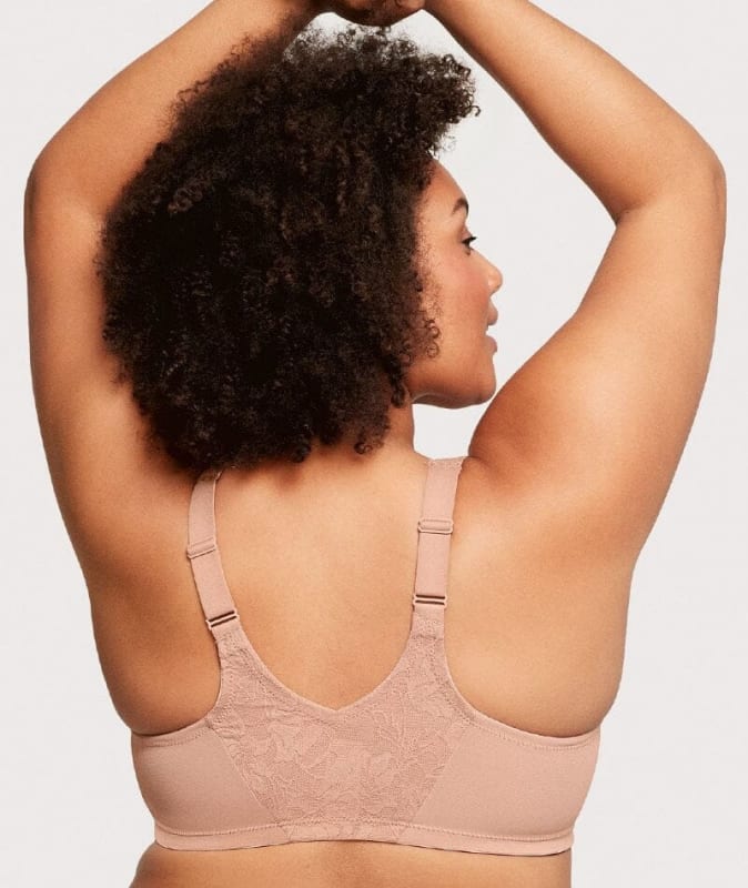 Glamorise Lacey T-Back Front-Closure WonderWire Bra - Cappuccino Bras
