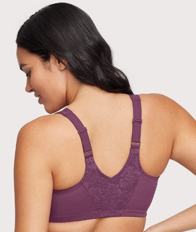 Glamorise Lacey T-Back Front-Closure WonderWire Bra - Plum Bras
