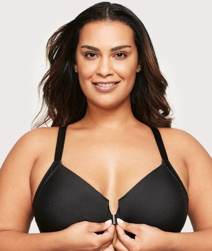 Glamorise Front-Closure Smoothing WonderWire Bra - Black Bras