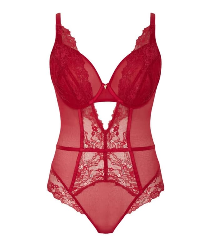 Panache Selena Underwire Plunge Bodysuit - Ruby Red Bodysuits & Basques 