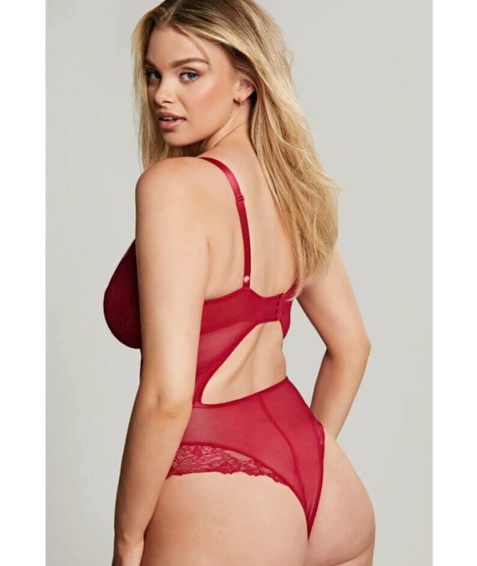 Panache Selena Underwire Plunge Bodysuit - Ruby Red Bodysuits & Basques 