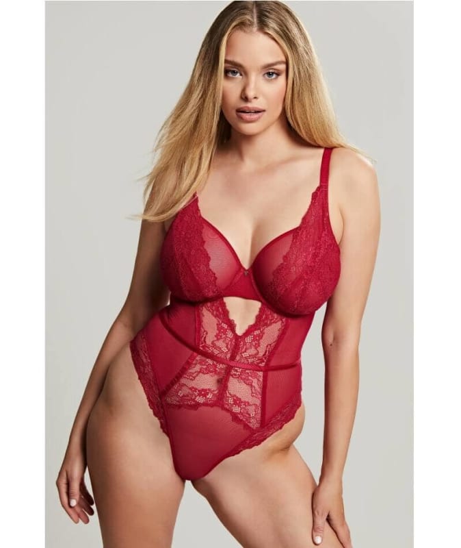 Panache Selena Underwire Plunge Bodysuit - Ruby Red Bodysuits & Basques