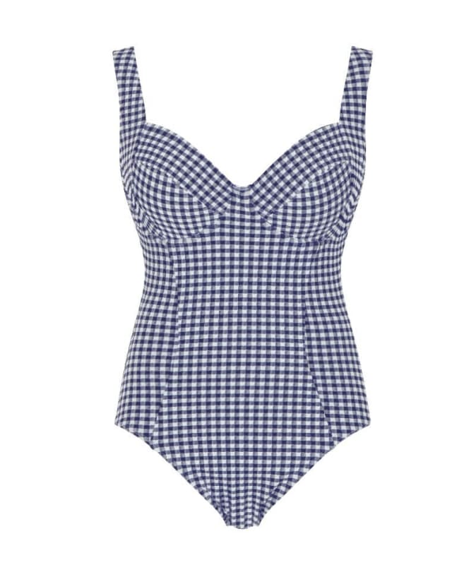 Panache Swimwear Gingham Paloma Balconnet Underwire One Piece Swimsuit - Navy Gingham Swim