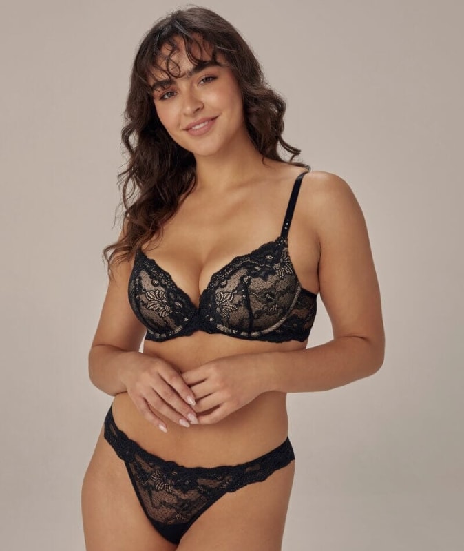 Pleasure State My Fit Lace Thong Brief - Black Knickers