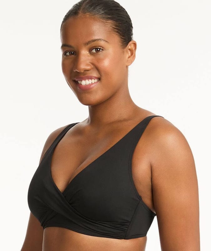 Sea Level Eco Essentials Cross Front Bikini Top - Black Swim