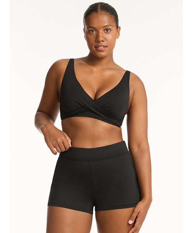 Sea Level Eco Essentials Cross Front Bikini Top - Black Swim