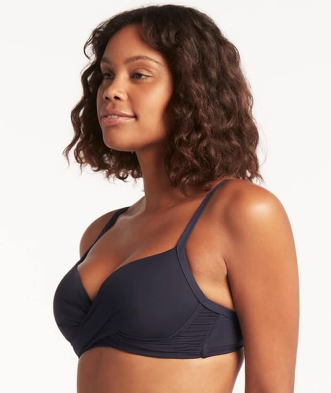Sea Level Eco Essentials Cross Front Moulded Underwire D-DD Cup Bikini Top - Night Sky Swim 