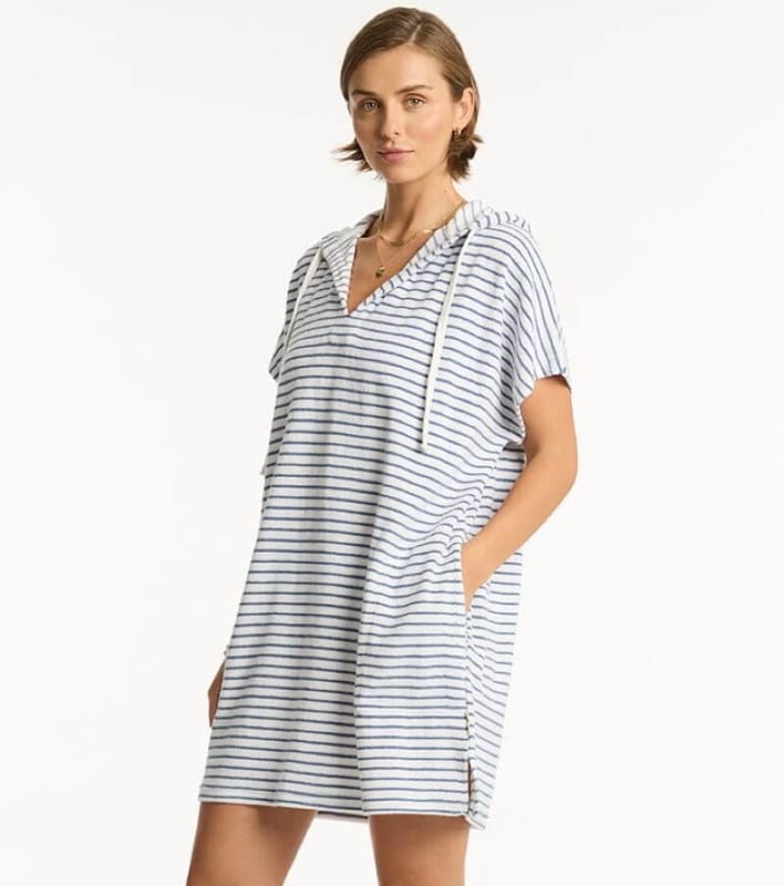 Sea Level Overswim Surf Poncho - Denim Stripe Swim 