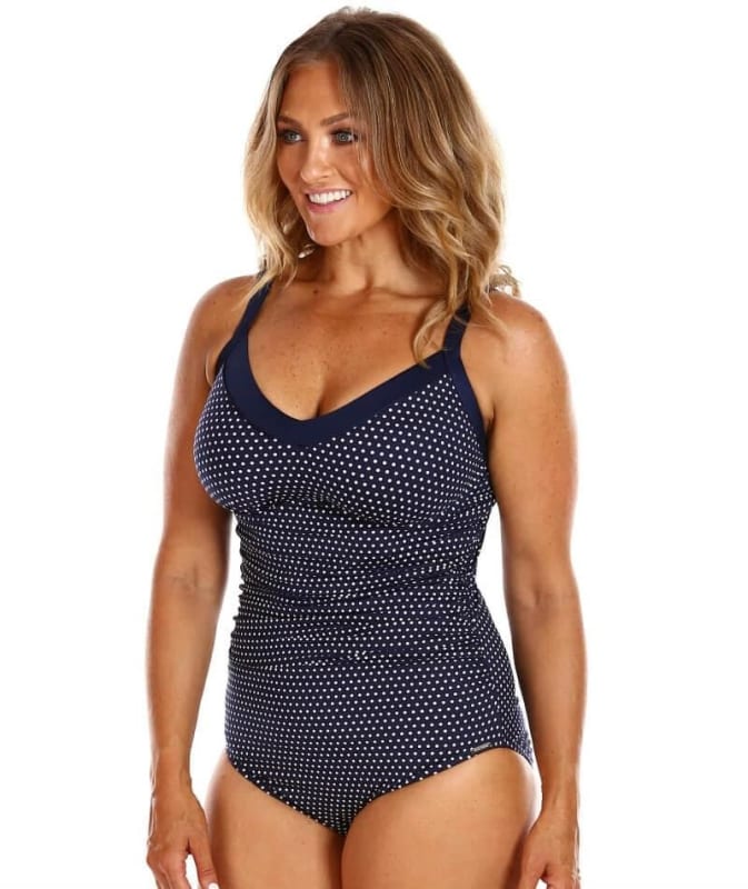 Capriosca Chlorine Resistant Underwire One Piece Swimsuit - Navy & White Dots Swim 