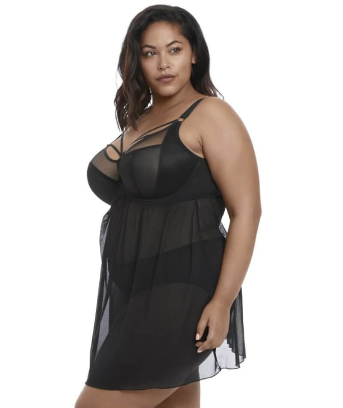 Elomi Sachi Black Underwired Babydoll - Black Babydoll / Chemise