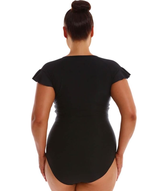 Capriosca Frill Zip One Piece - Black Swim 