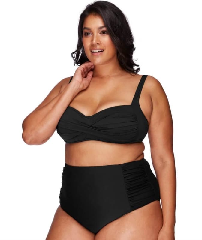 Artesands Rouched Side High Waist Brief - Black Swim