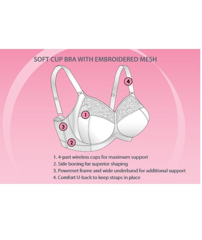 Exquisite Form Fully Soft Cup Bra With Embroidered Mesh - White Bras