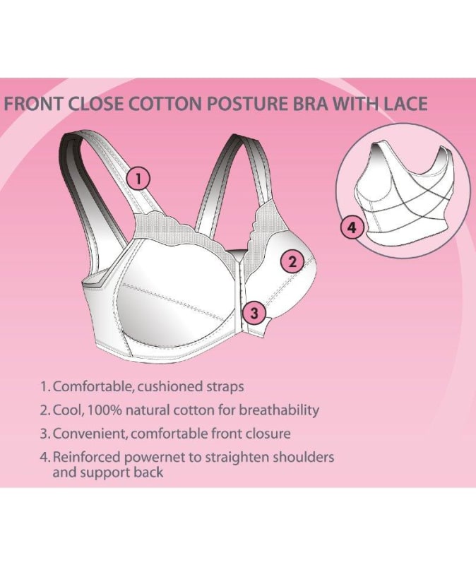 Exquisite Form Fully Front Close Cotton Posture Bra With Lace - White Bras