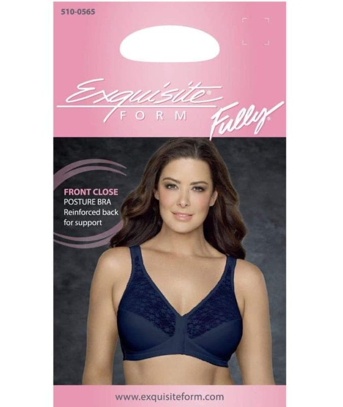 Exquisite Form Fully Front Close Posture Bra With Lace - Navy Bras 