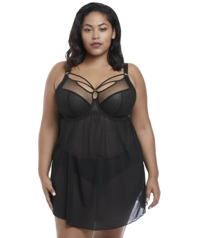 Elomi Sachi Black Underwired Babydoll - Black Babydoll / Chemise 12G