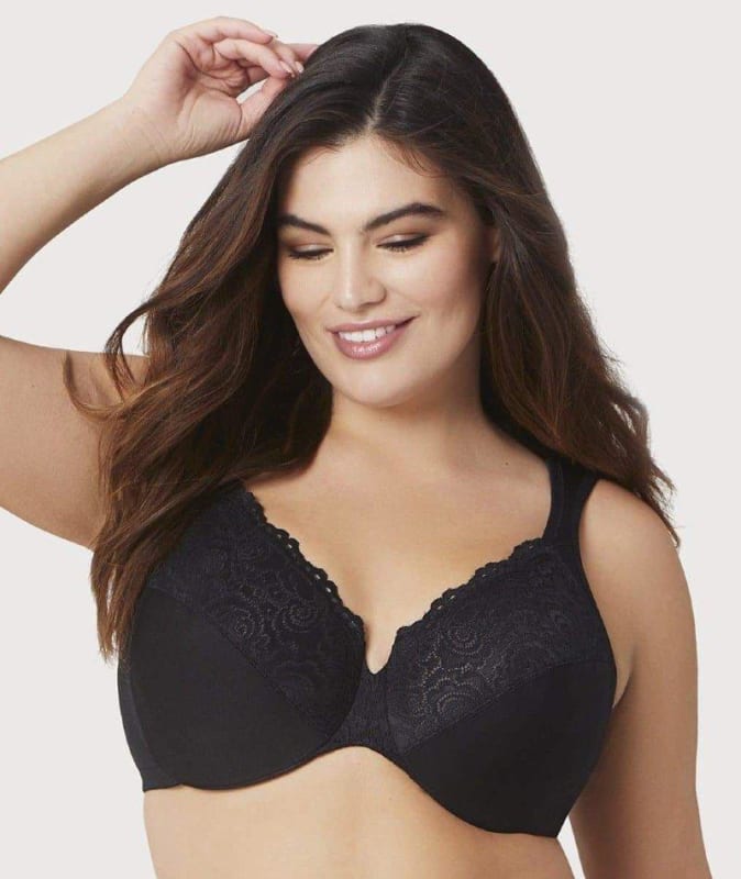 Glamorise Low Cut WonderWire Lace Bra - Black Bras