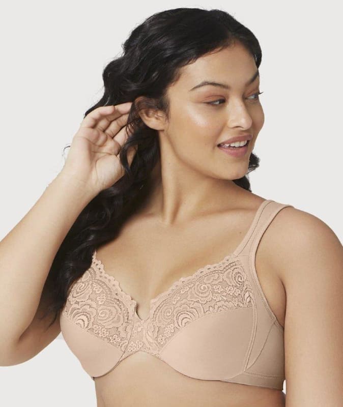 Glamorise Low Cut WonderWire Lace Bra - Cafe Bras