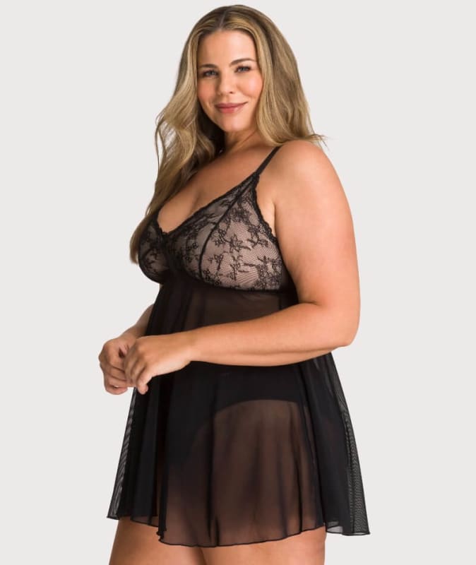 Ava & Audrey Candice Mesh & Lace Babydoll - Black Babydoll / Chemise