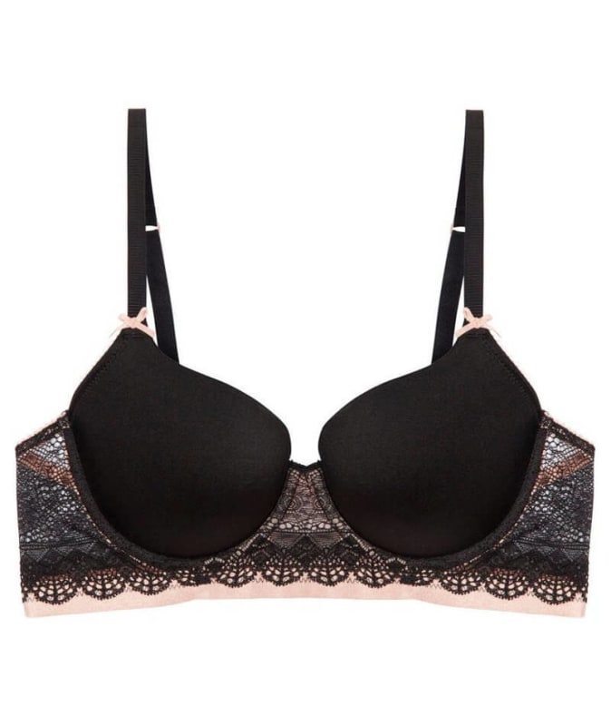 Bendon Me Geometric Lace Full Coverage Contour Bra - Black/Toasted Almond Bras 