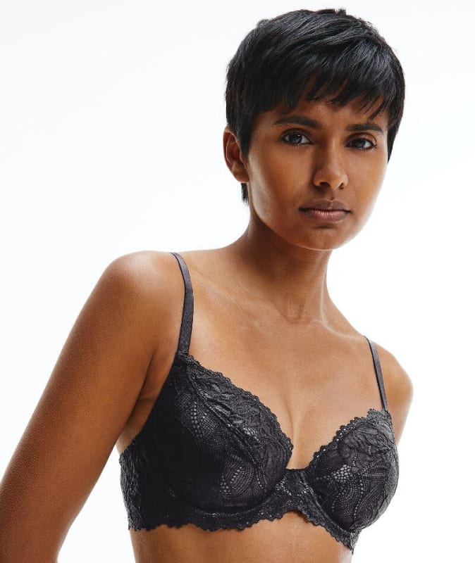 Calvin Klein Seductive Comfort Lotus Floral Full Coverage Bra - Black Bras