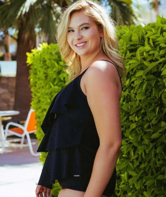 Capriosca Chlorine Resistant 3 Tier Tankini Top - Black Swim