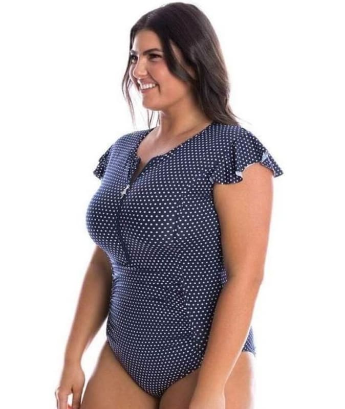 Capriosca Frill Sleeve One Piece Swimsuit - Navy & White Dots Swim