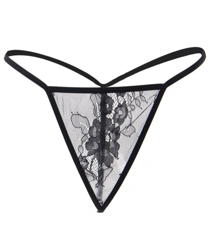 Curvy All Over Lace Long Sleeve Short Robe Sleepwear with Thong - Black Babydoll / Chemise