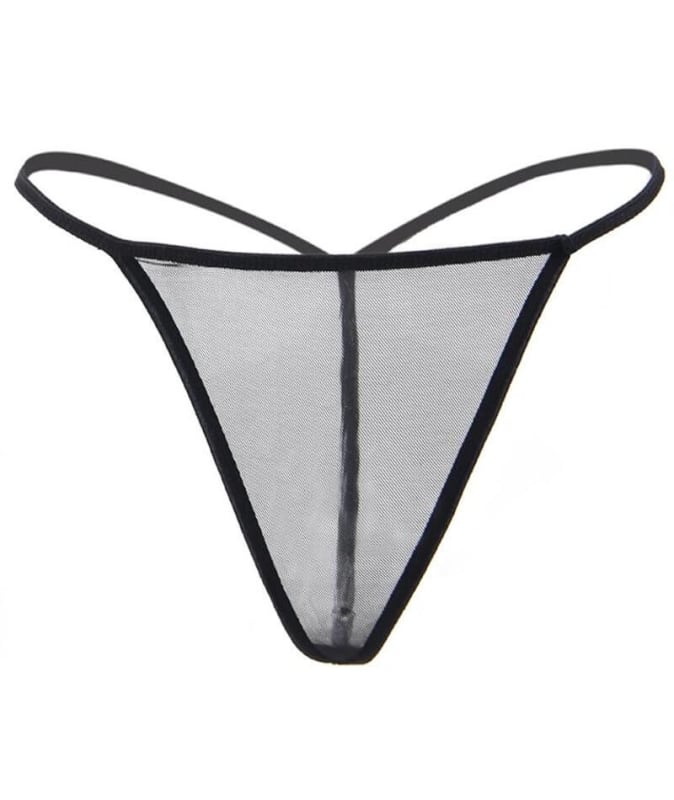 Curvy Wide Lace Garter with G-String - Black Babydoll / Chemise