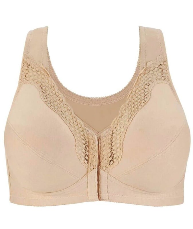 Exquisite Form Fully Front Close Cotton Posture Bra With Lace - Nude Bras 