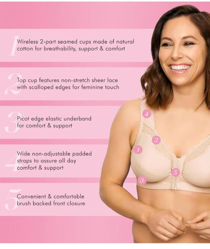 Exquisite Form Fully Front Close Cotton Posture Bra With Lace - Nude Bras 