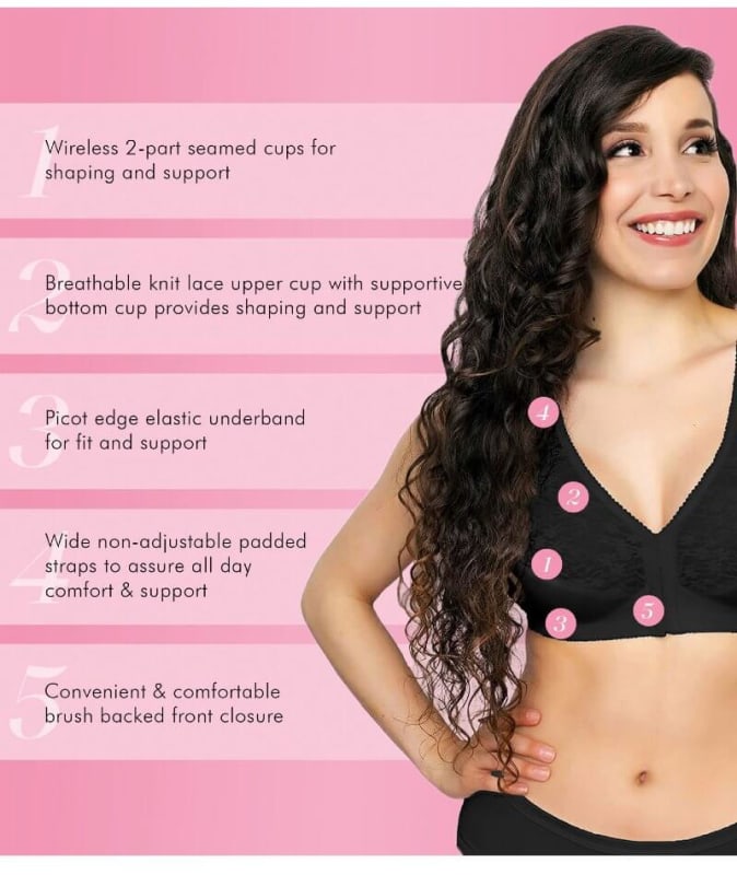 Exquisite Form Fully Front Close Posture Bra With Lace - Black Bras